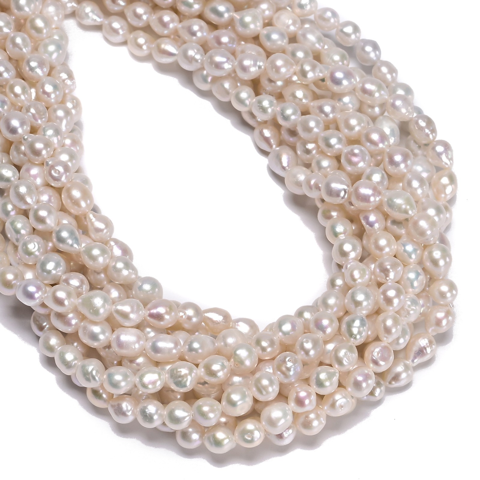 Natural White Fresh Water Pearl Baroque Drop Shape Beads 5-6×6-7mm 15.5” Strand
