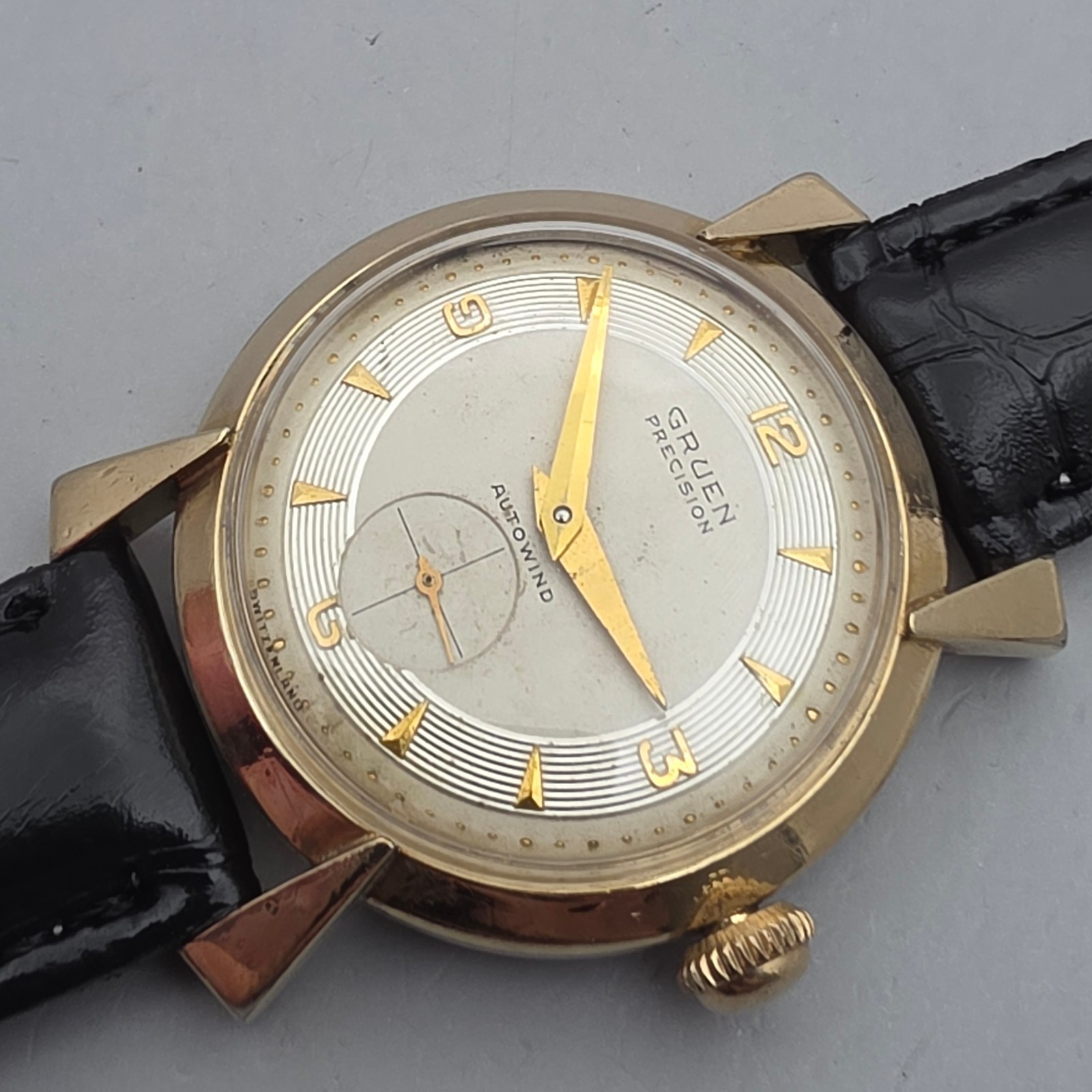 Vintage GRUEN men’s automatic watch 480/831 10K GF Concentric-circle dial 1952