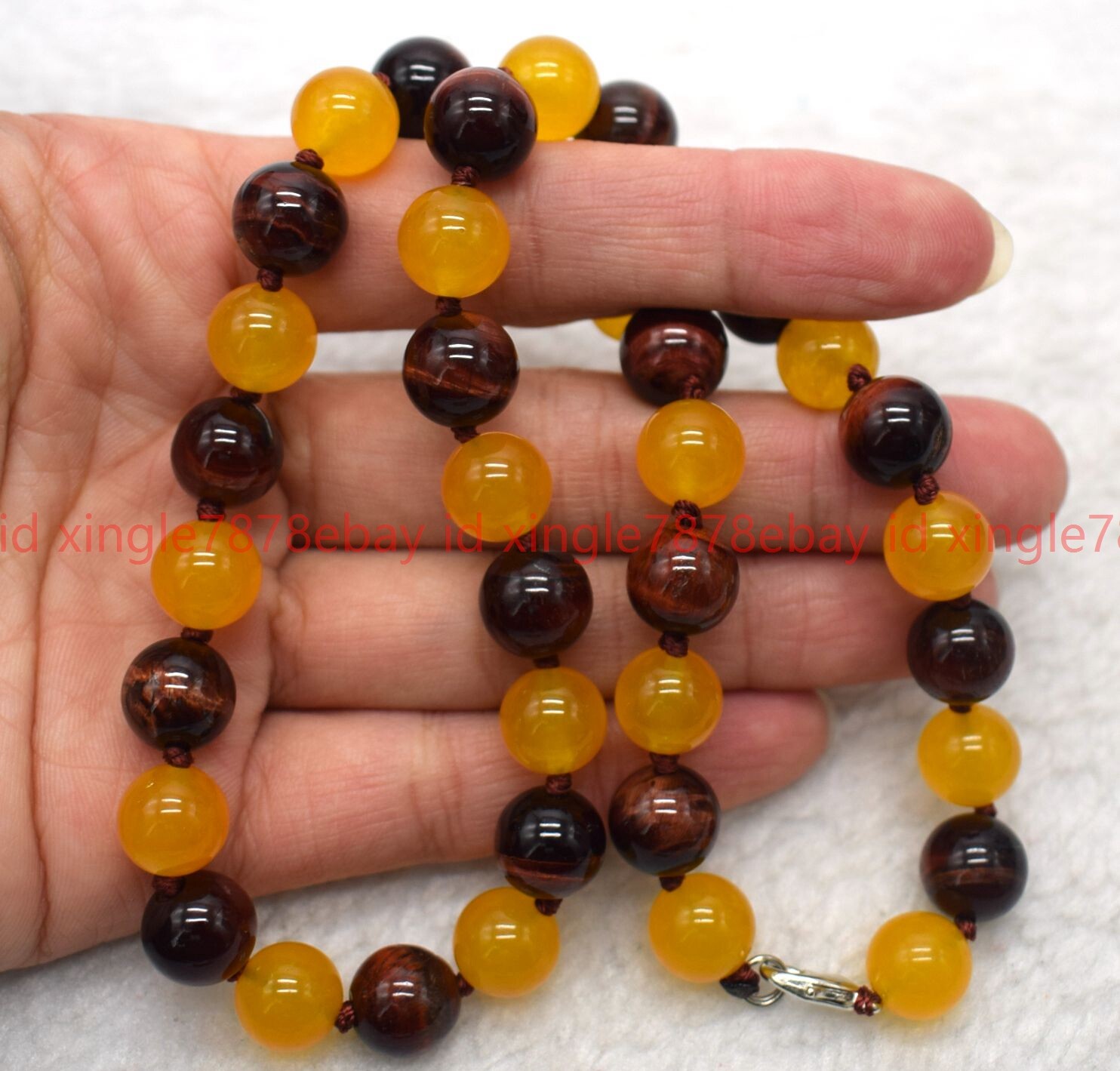 Natural 10mm Yellow Jade and Red Tiger Eye Round Gemstone Bead Necklace 16-36in