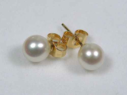 PERFECT 6-6.5mm AAA++ White Akoya Perfect Round Cultured Pearl Stud Earring 14k