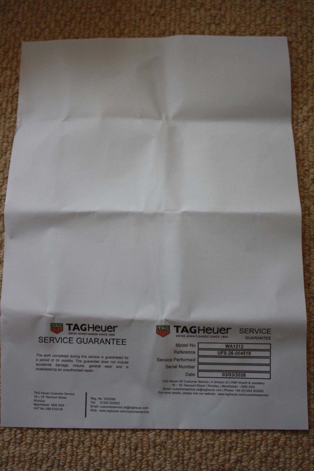 TAG Heuer F1 Formula One WA1212 Watch, Warranty Card & Box – Mint Condition