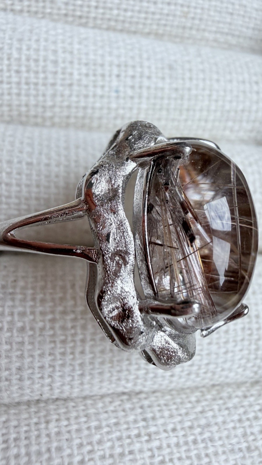 Natural Rutilated Quartz Ring – S925 Sterling Silver 14.5*11.5mm