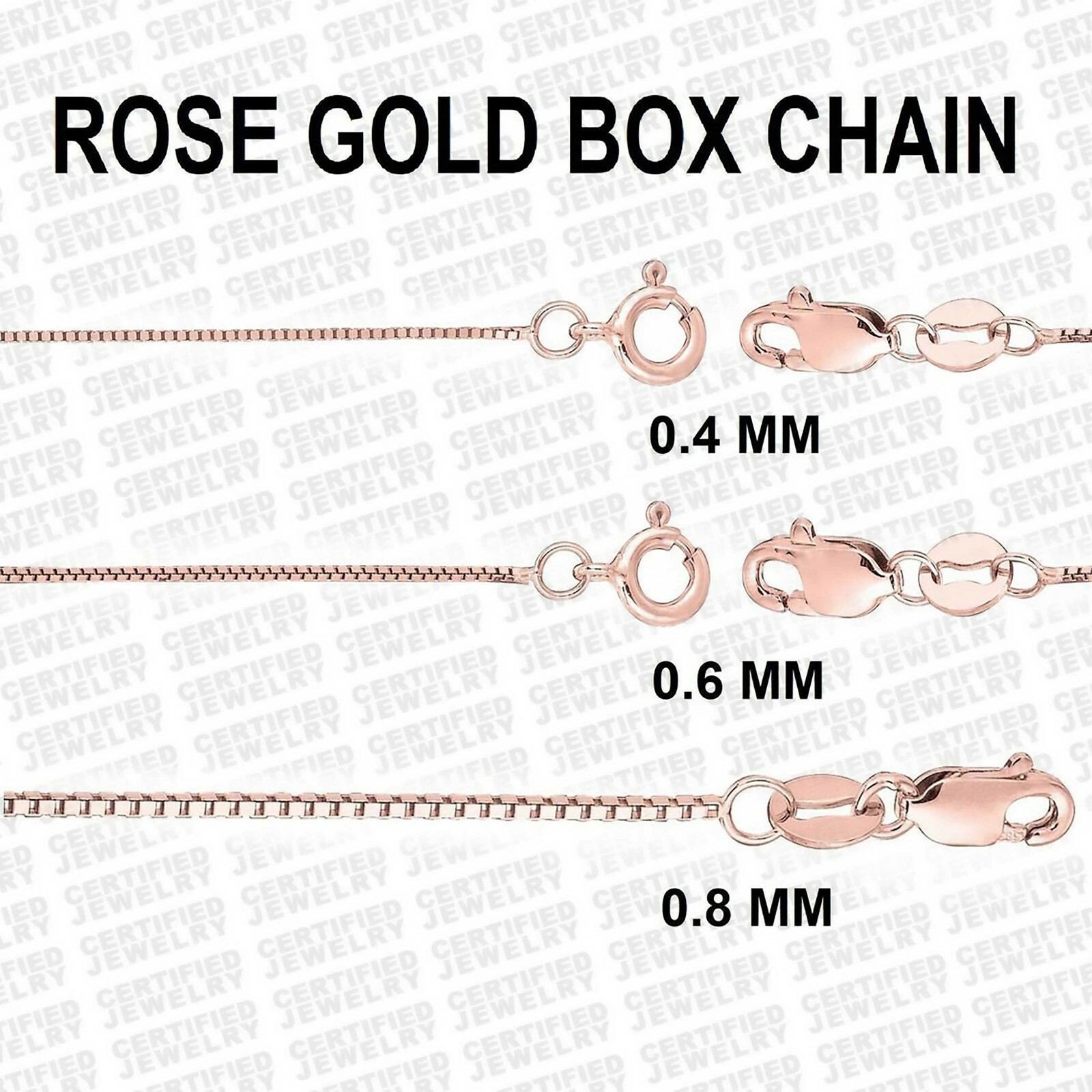 Solid 14K Rose Gold Box Chain Necklace, 16″ 18″ 20″ 24″ Inch, 0.5mm 0.6mm 0.8mm