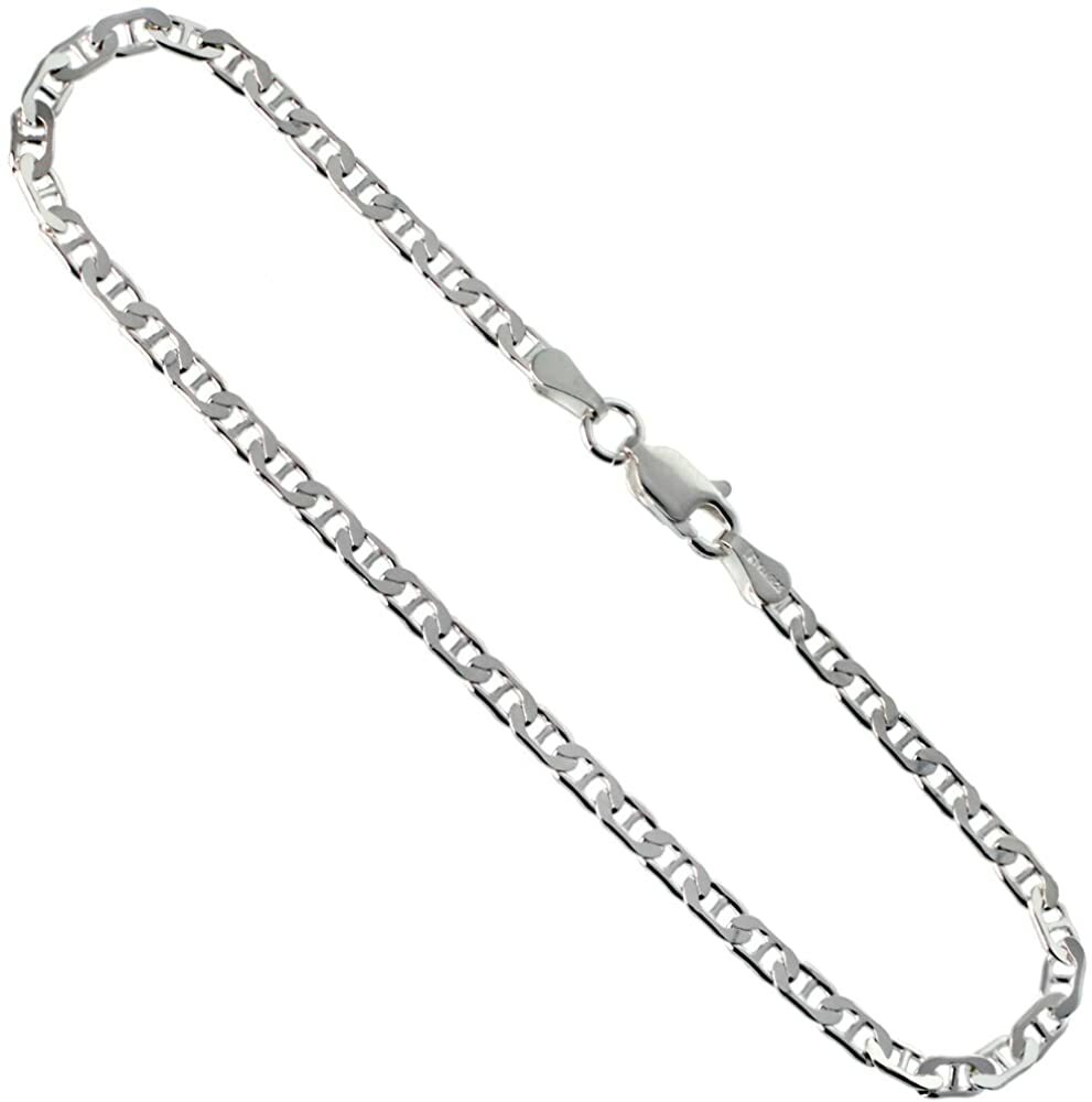 925 Sterling Silver Italy Flat Mariner Link Chain Necklace Bracelet 3mm 7″ ~ 30″