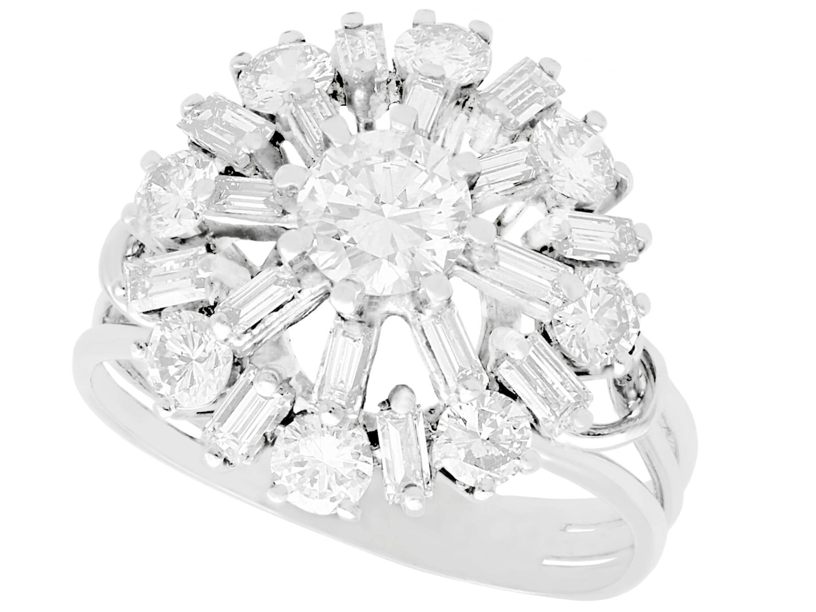 Vintage 2.00 Ct Diamond and 18k White Gold Cluster Ring, Circa 1960