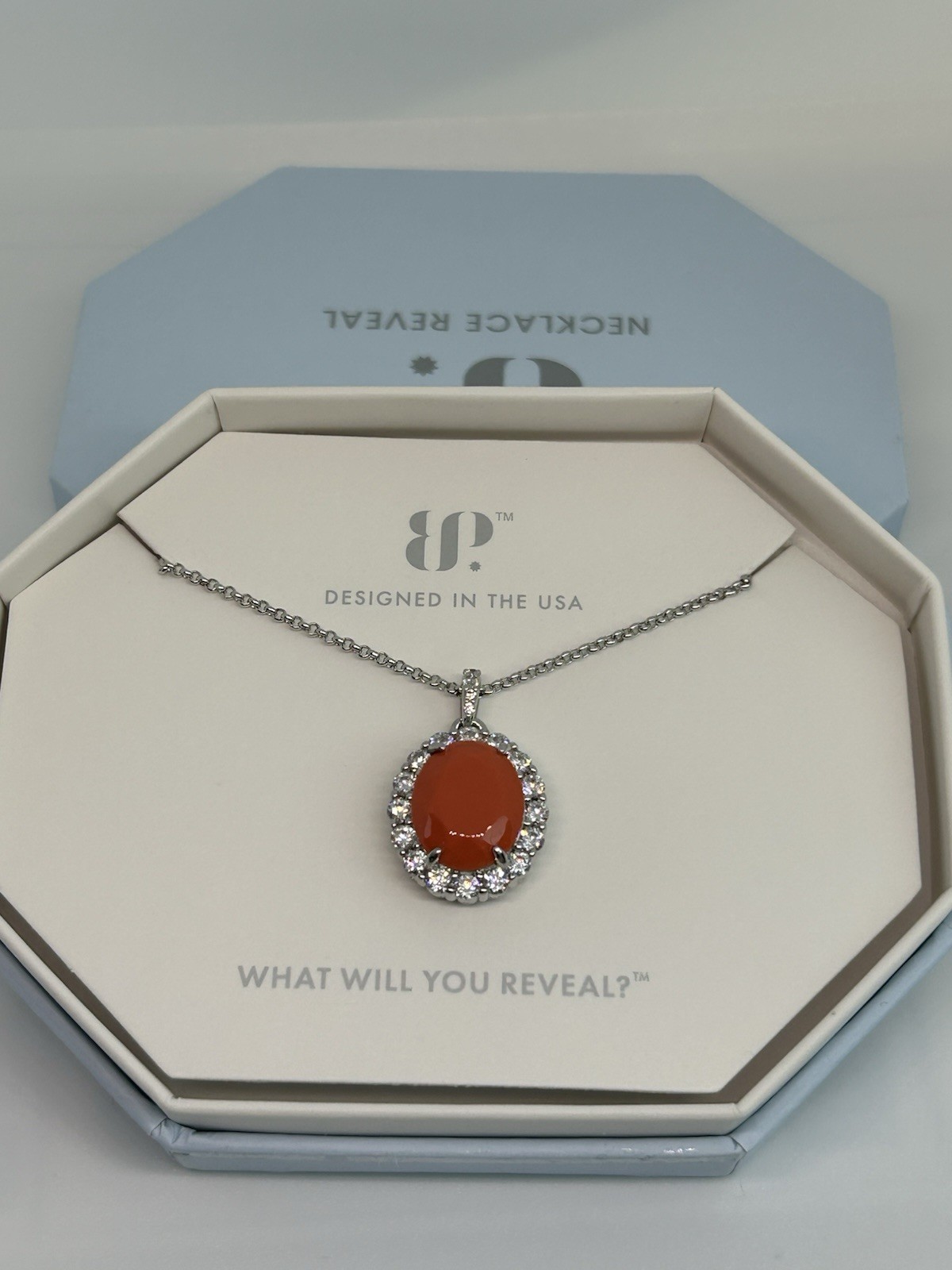 Ring Bomb Party Carnelian Magnesite CZ Rhodium Necklace 18″+2.5″ NK65924