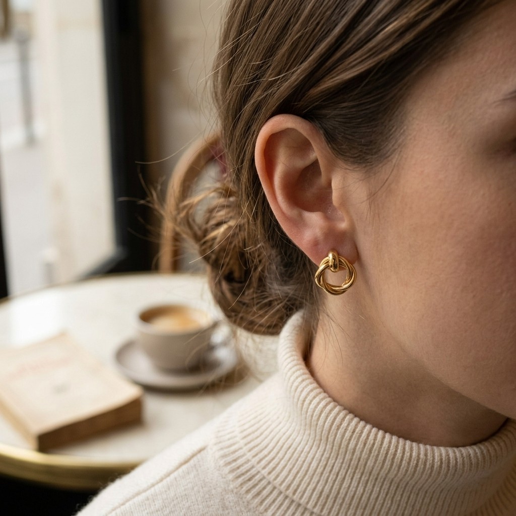 Gold Tone Intertwined Knot Stud Earrings Matte Geometric Jewelry