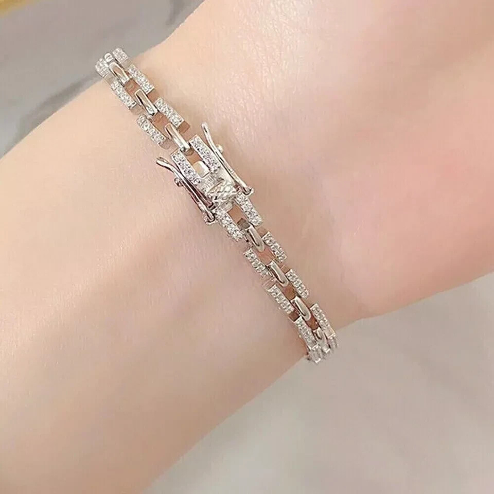 6CT Round Lab-Created Diamond 14K White Gold Plated Women’s Tennis Bracelet
