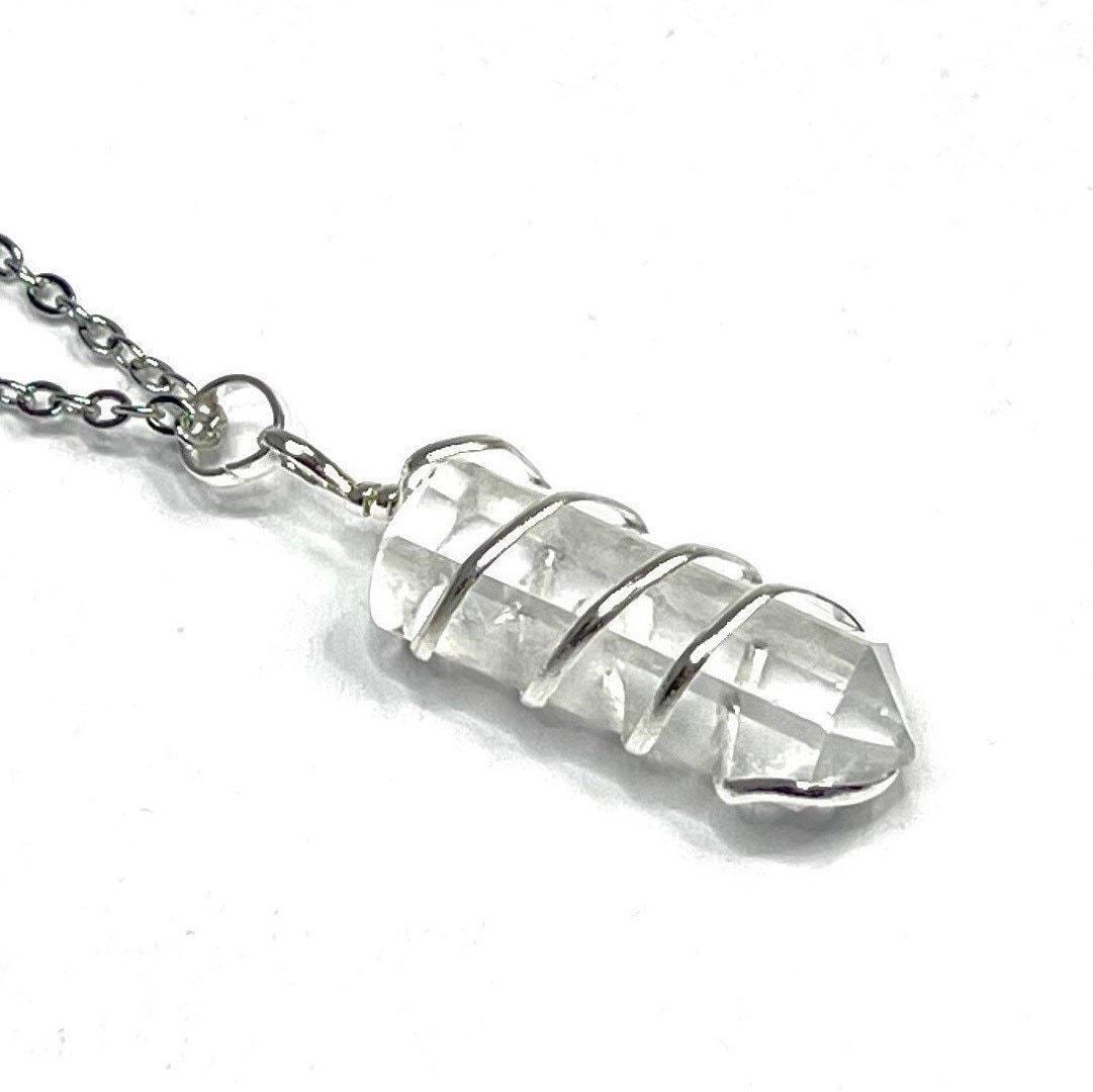 Clear Quartz Crystal Wire Wrapped Gemstone Pendant with Free Chain – CW