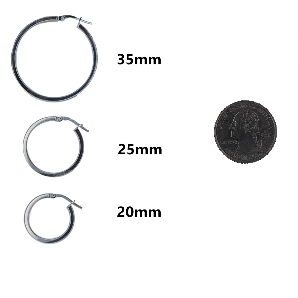 Flat Wire Hoops, Sterling Silver, High Polished Italian Hoop, Click Down, E69100
