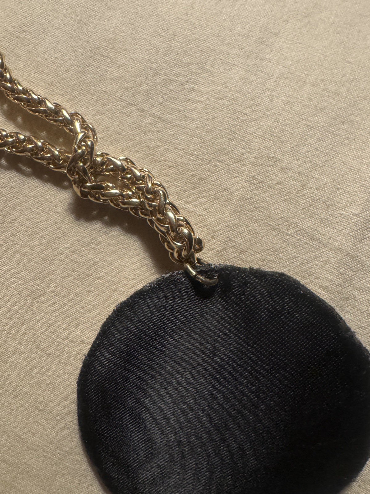 Chico’s Long Leopard Print Medallion Black Tassel Necklace 34″ Gold Tone