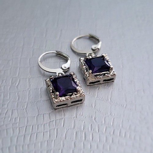 USA SELLER Square Cut Lab Sapphire Women Jewelry 925 Sterling Silver Earrings