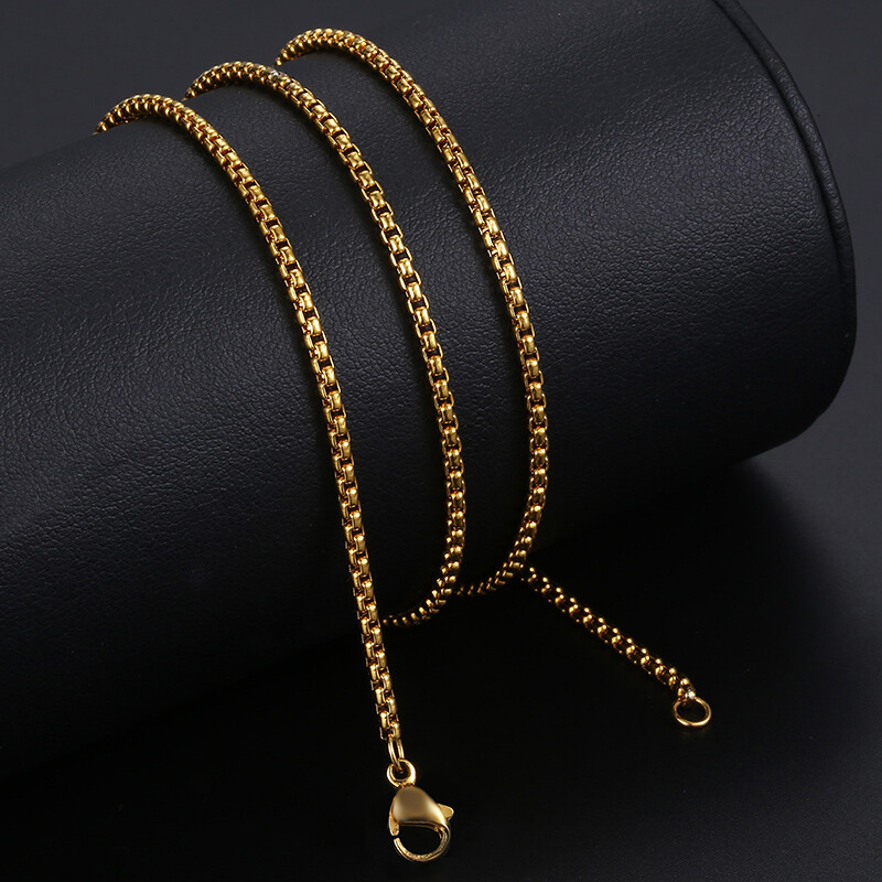 2/3/4/5mm 16″-30″ Men Women Gold Plated Box Chain Necklace Stainless Steel Xmas