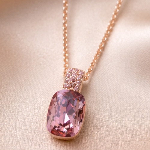 Swarovski Rose Gold Pink Crystal Pendant Necklace Elegant Jewelry Gift for Her