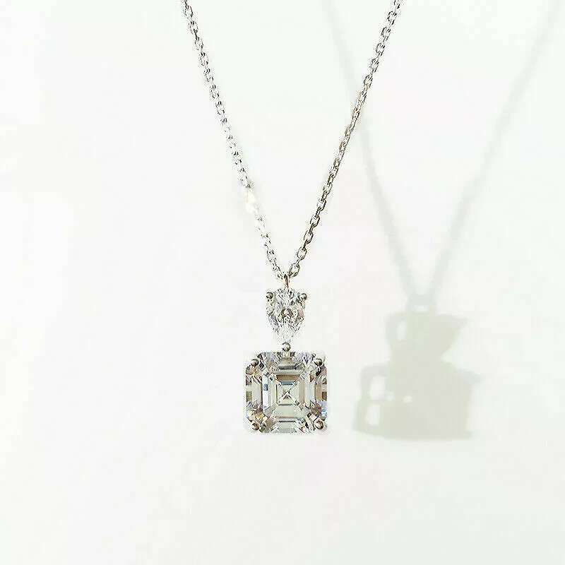 3Ct Lab Created Diamond Solitaire Pendant 14K White Gold Finish Free Chain