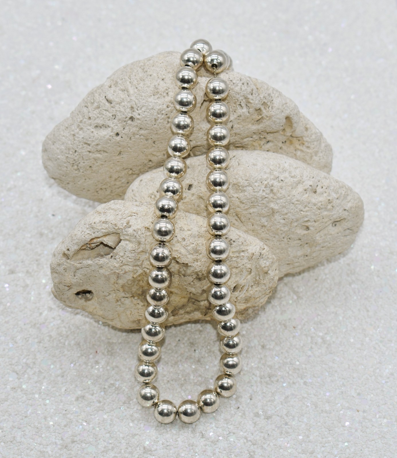 Sterling Silver Beads 7.9 mm Strand Necklace 18-3/4 inch 24.2 grams