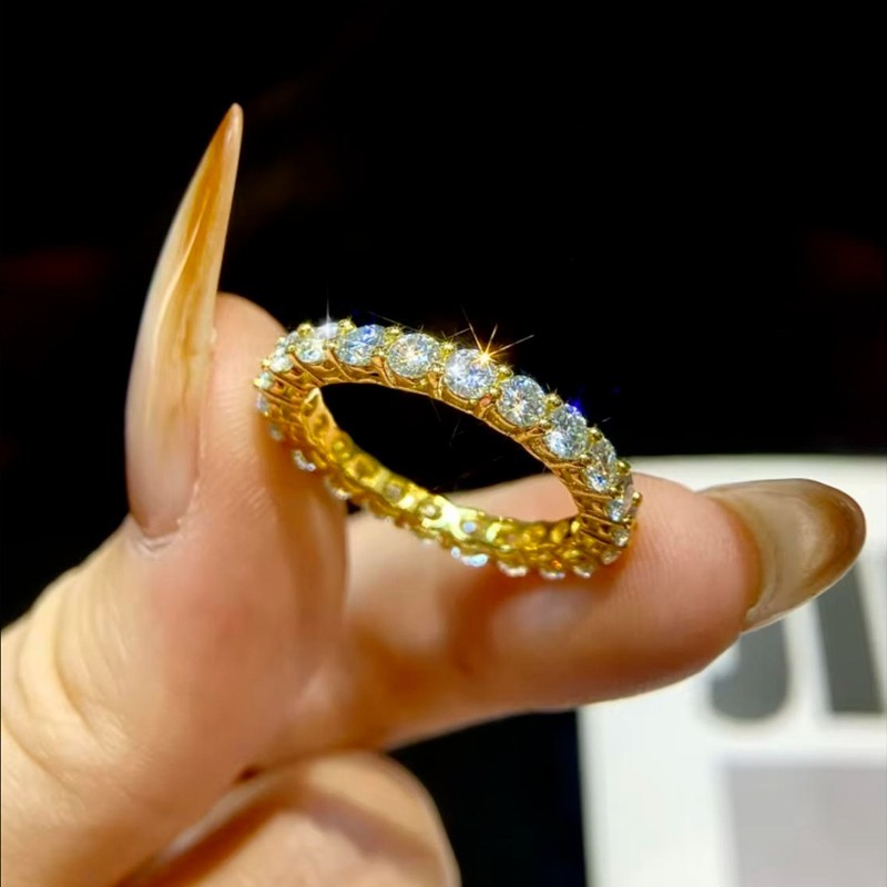 D Color Full Moissanite Ring Eternity Band S925 Silver 18K Yellow Gold Plated