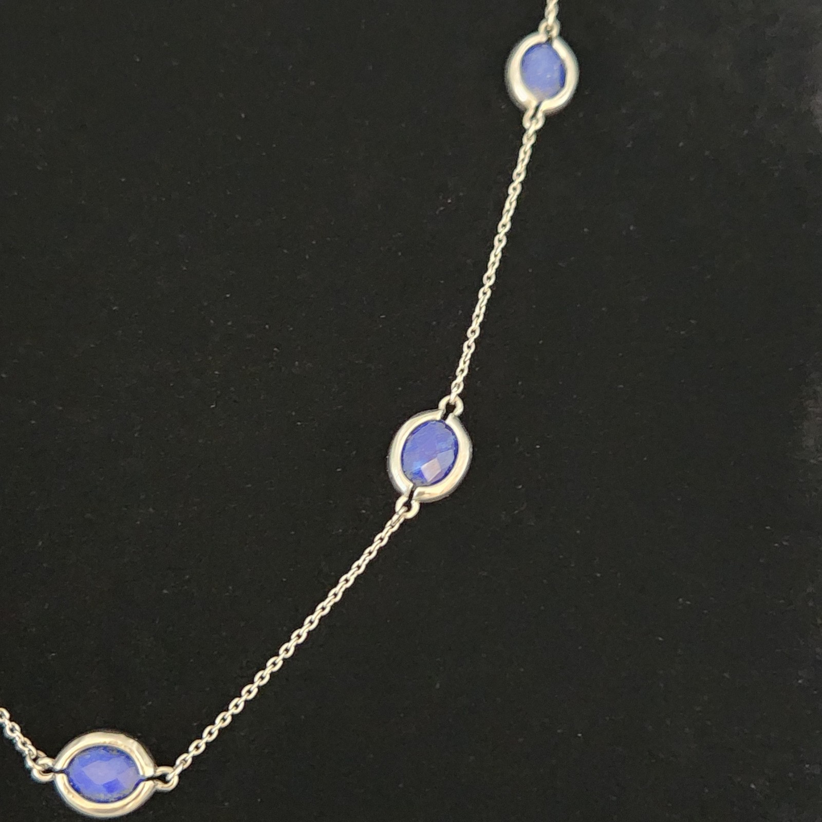 Silver Tone Chain Stainless Steel Necklace 316L- SS with Natural Blue Stones
