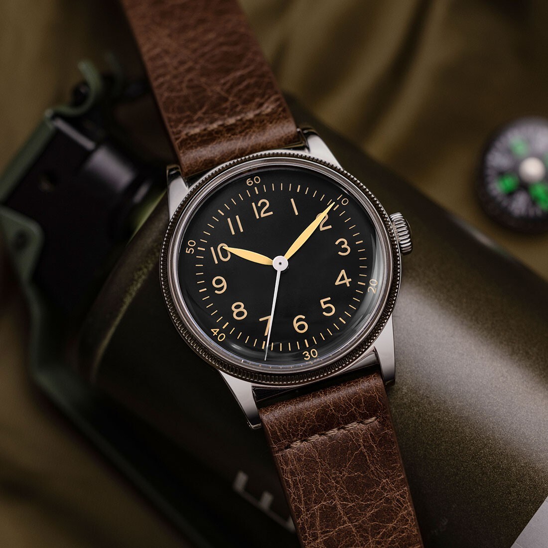 Praesidus A-11 Type Automatic Swiss Steel Brown Black Leather Men’s Watch