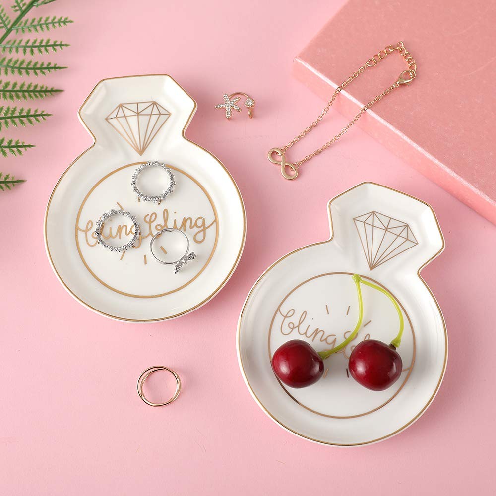 Diamond Ring-Shaped bling bling Engagement Ceramic Trinket Plate and Decorati…