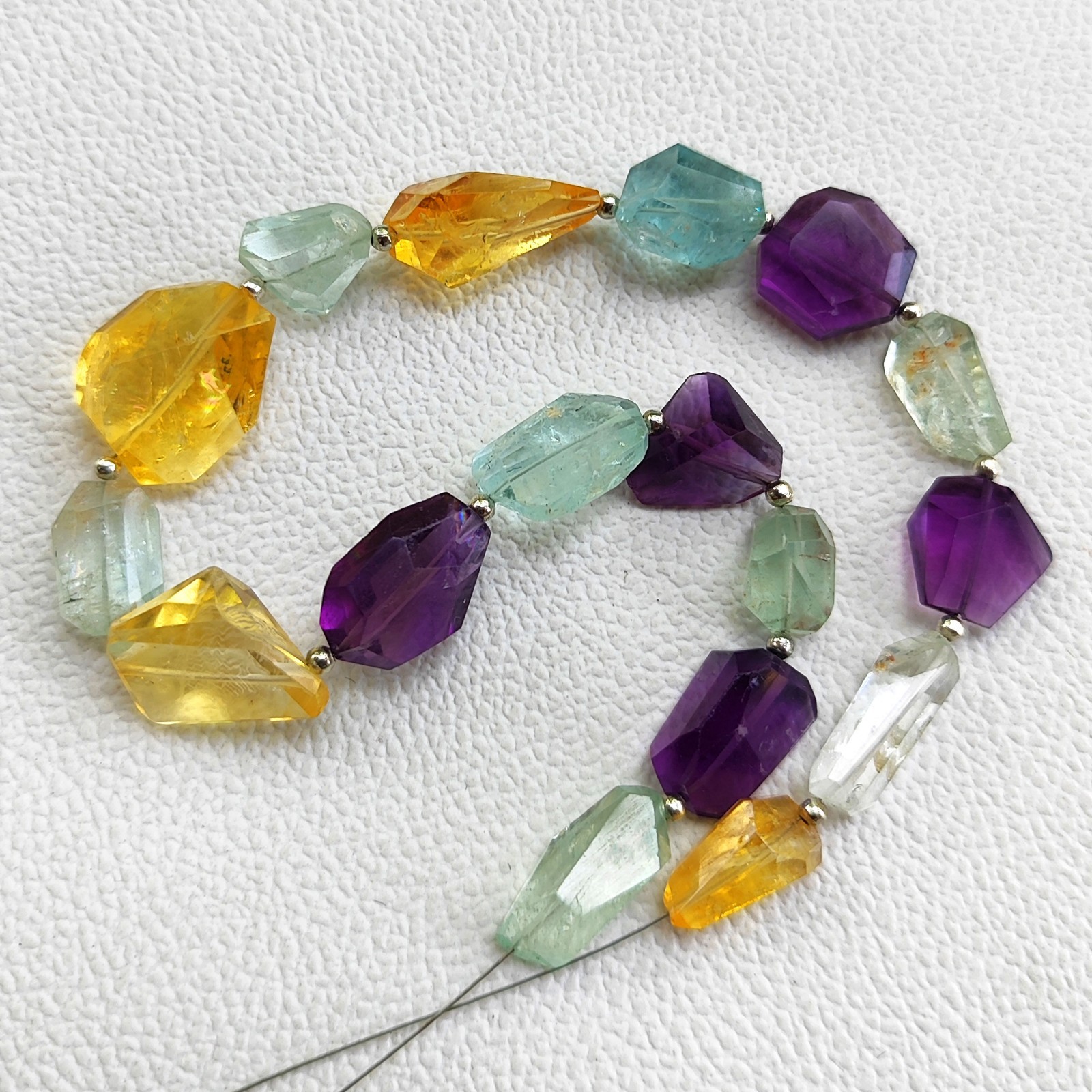 Amethyst Aquamarine Citrine Beads 12-14mm Faceted Nugget 11″ Strand Natural Gem