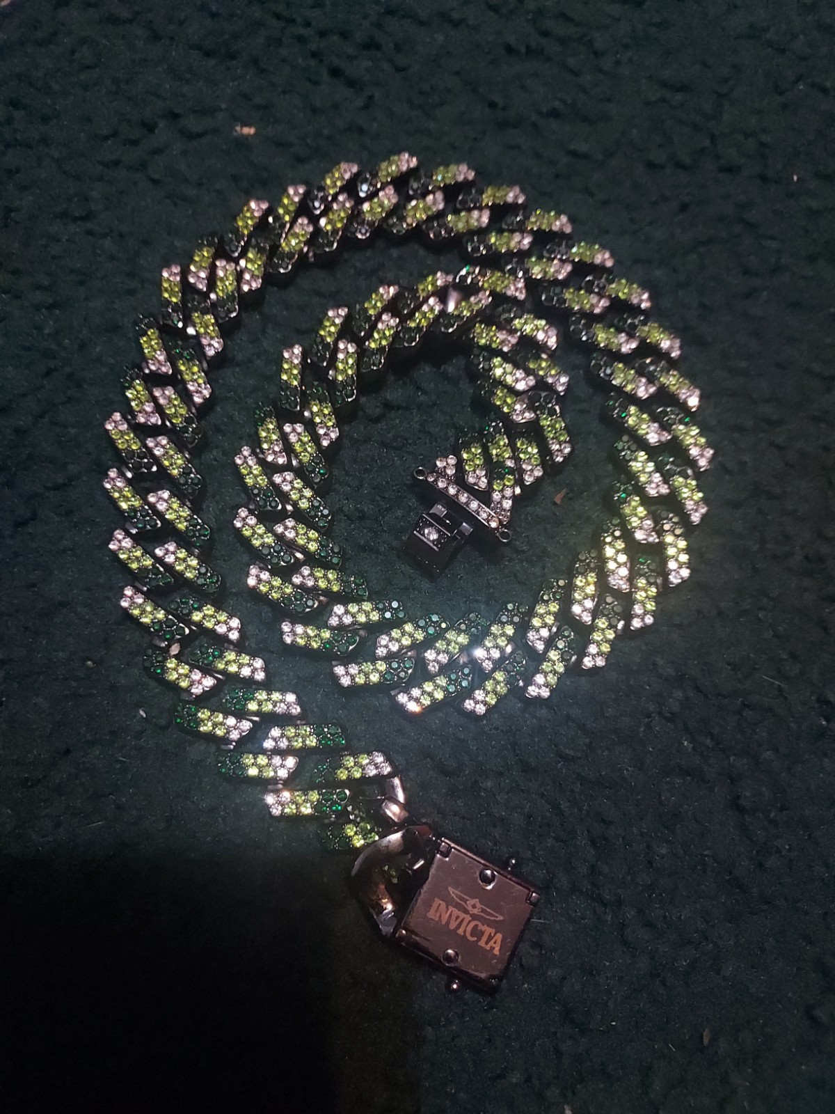 Invicta Ices Out Necklace Green and Black Silver Tone