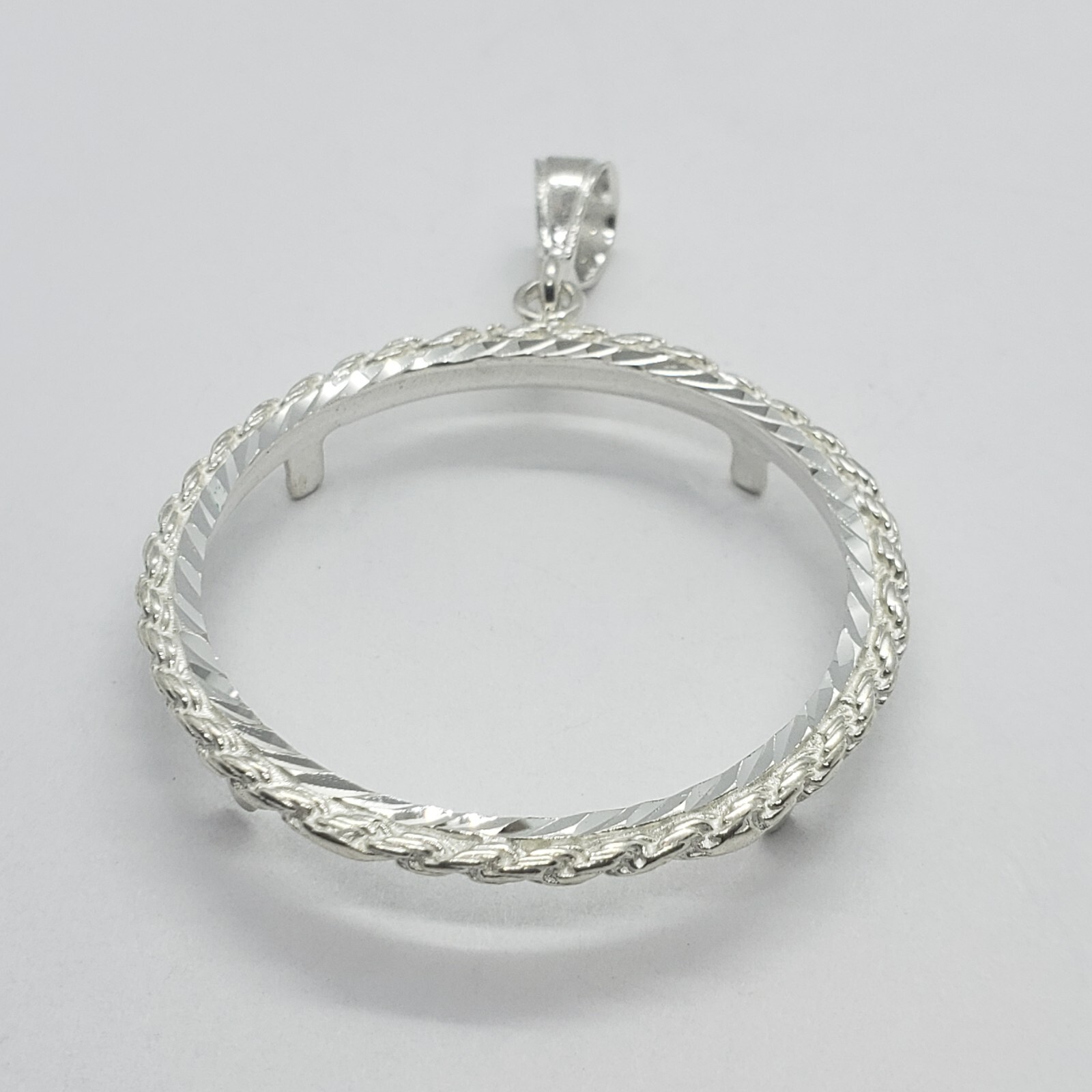 Sterling Silver Silver Eagle Rope Bezel 41 mm Coins 1 oz Dollar Coin NOT Include