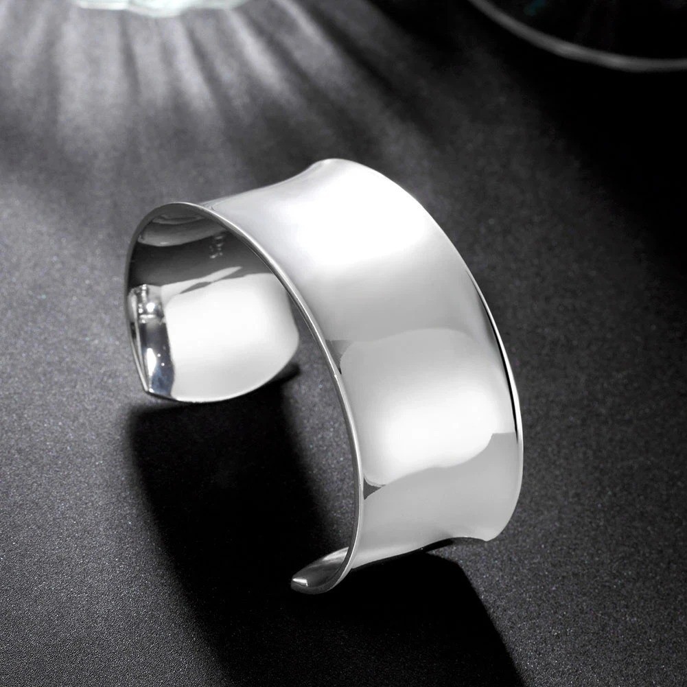 Open Bangle Vintage Retro Sterling Silver 925 Thick Cuff Bracelet Jewelry Women