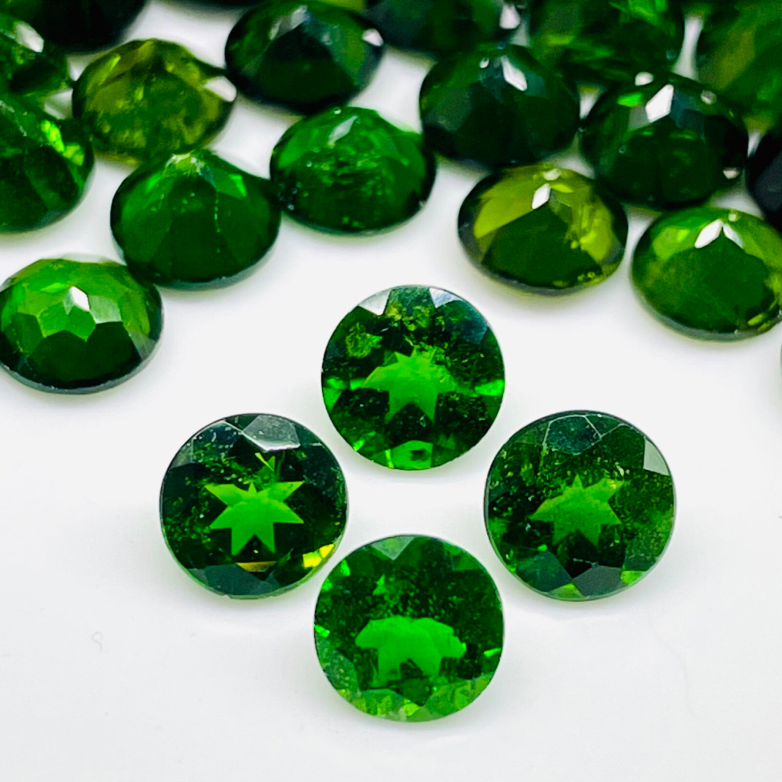 Natural Chrome Diopside 4 Pcs 7mm Round Cut Vivid Green Loose Gemstones Lot