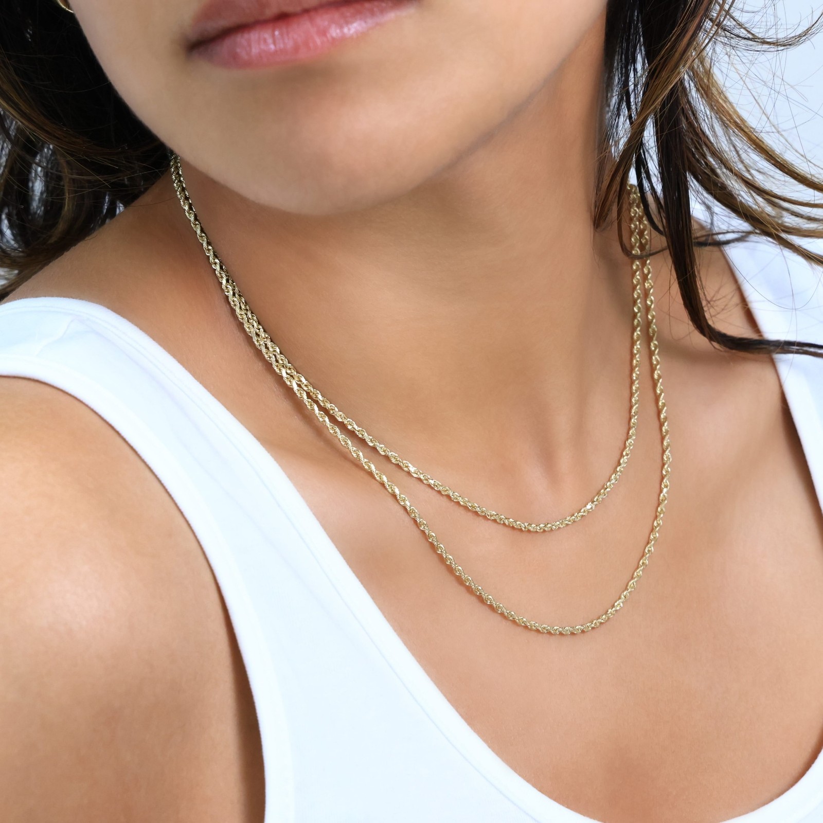 14K Yellow Gold Solid 1.8mm Diamond Cut Rope Link Chain Pendant Necklace 16″-30″