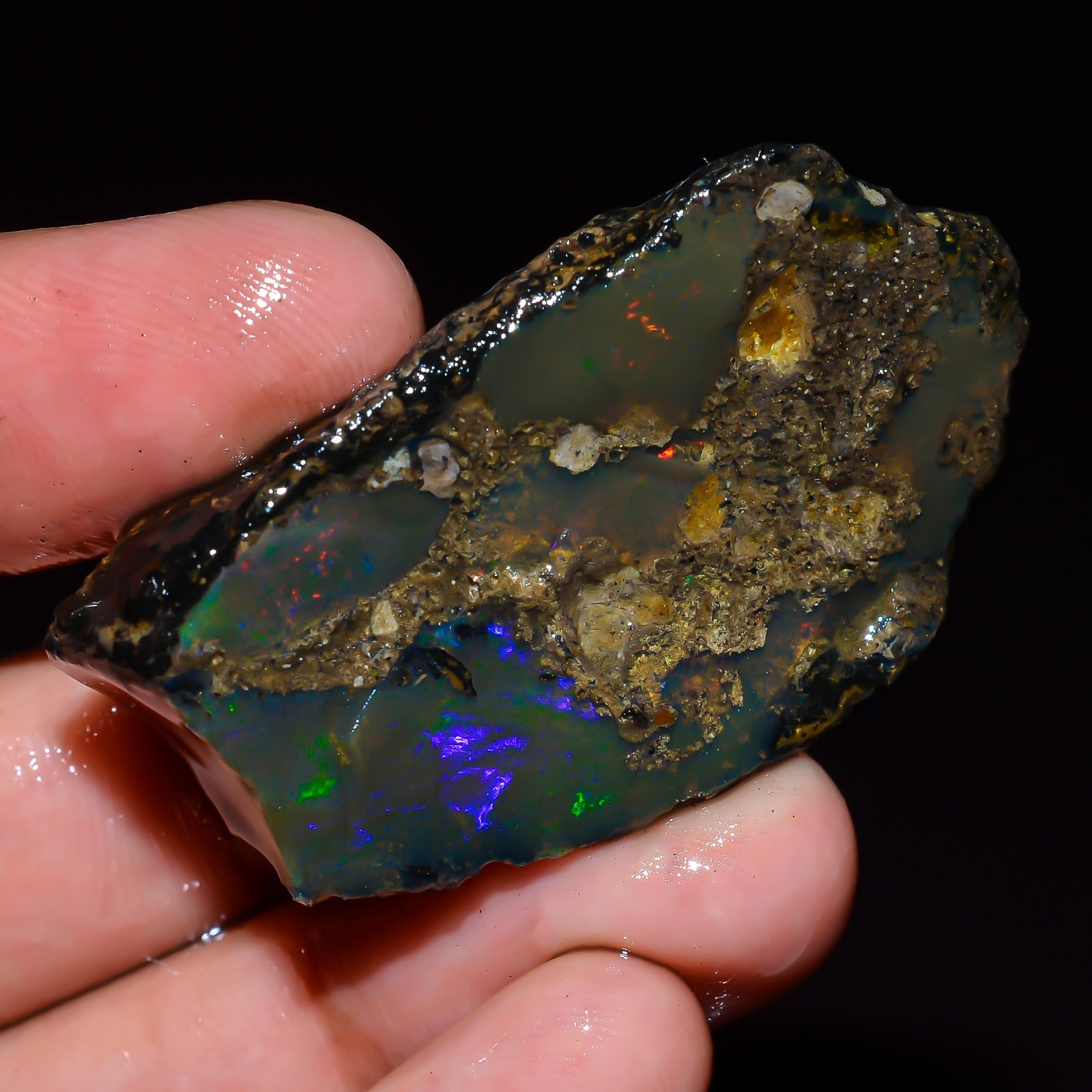 Ethiopian Oily Opal Crystal, 56 Ct Raw Ethiopian Opal Gemstone 43x23x11 mm