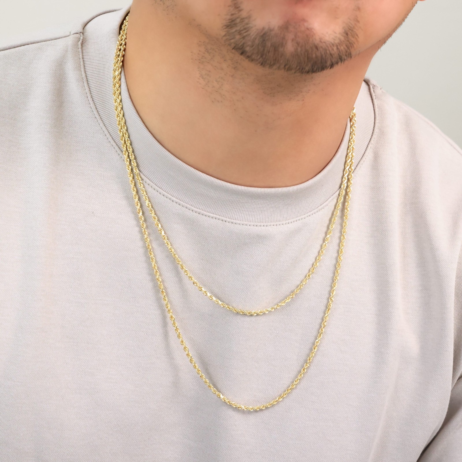 14K Yellow Gold Solid 2.5mm Rope Diamond Cut Chain Mens Women Necklace 16″- 30″