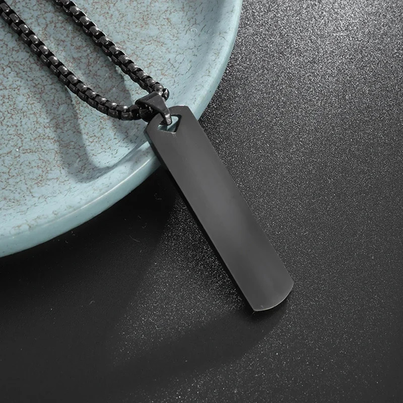 Stainless Steel Glossy Engravable Rectangular Pendant Necklace for Men Fashion S
