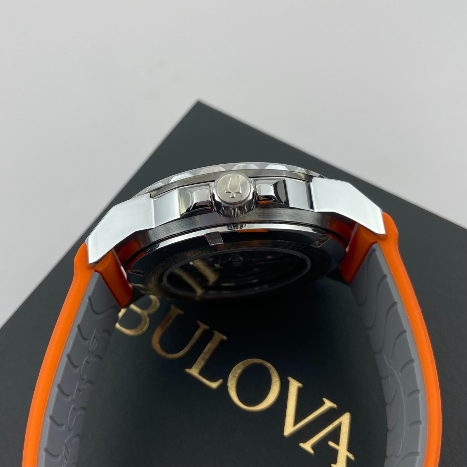 Bulova Marine Star 98A226 Automatic Watch White Dial Orange Rubber Strap 45mm