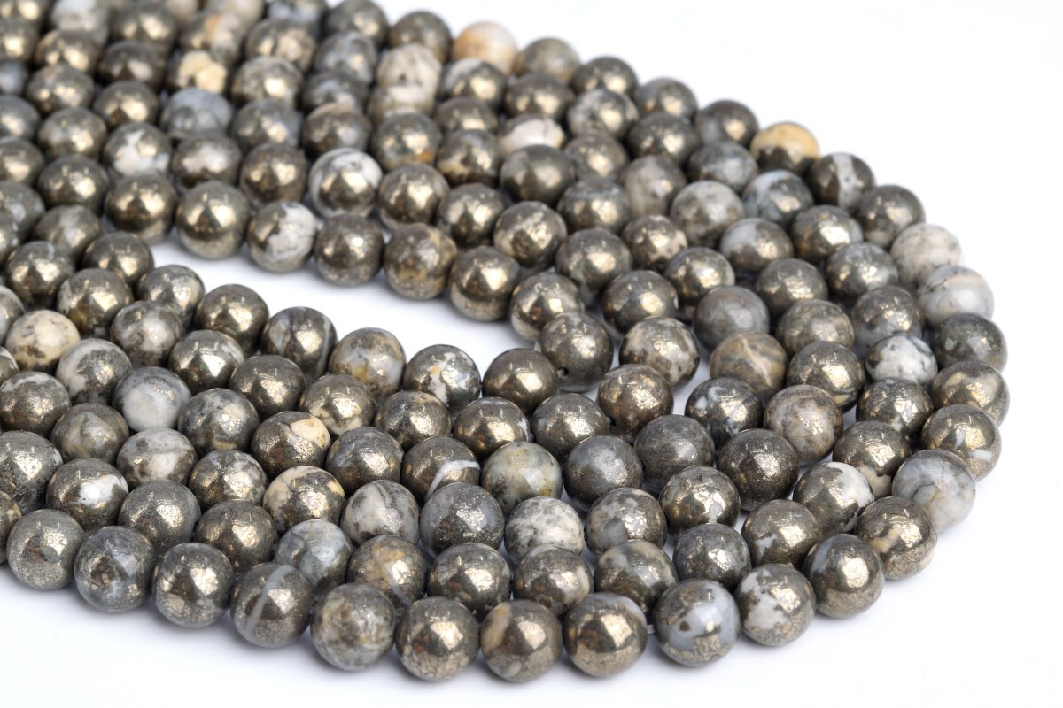 Natural Copper & White Pyrite Beads Grade AAA Round Loose Beads 6/8/9-10MM