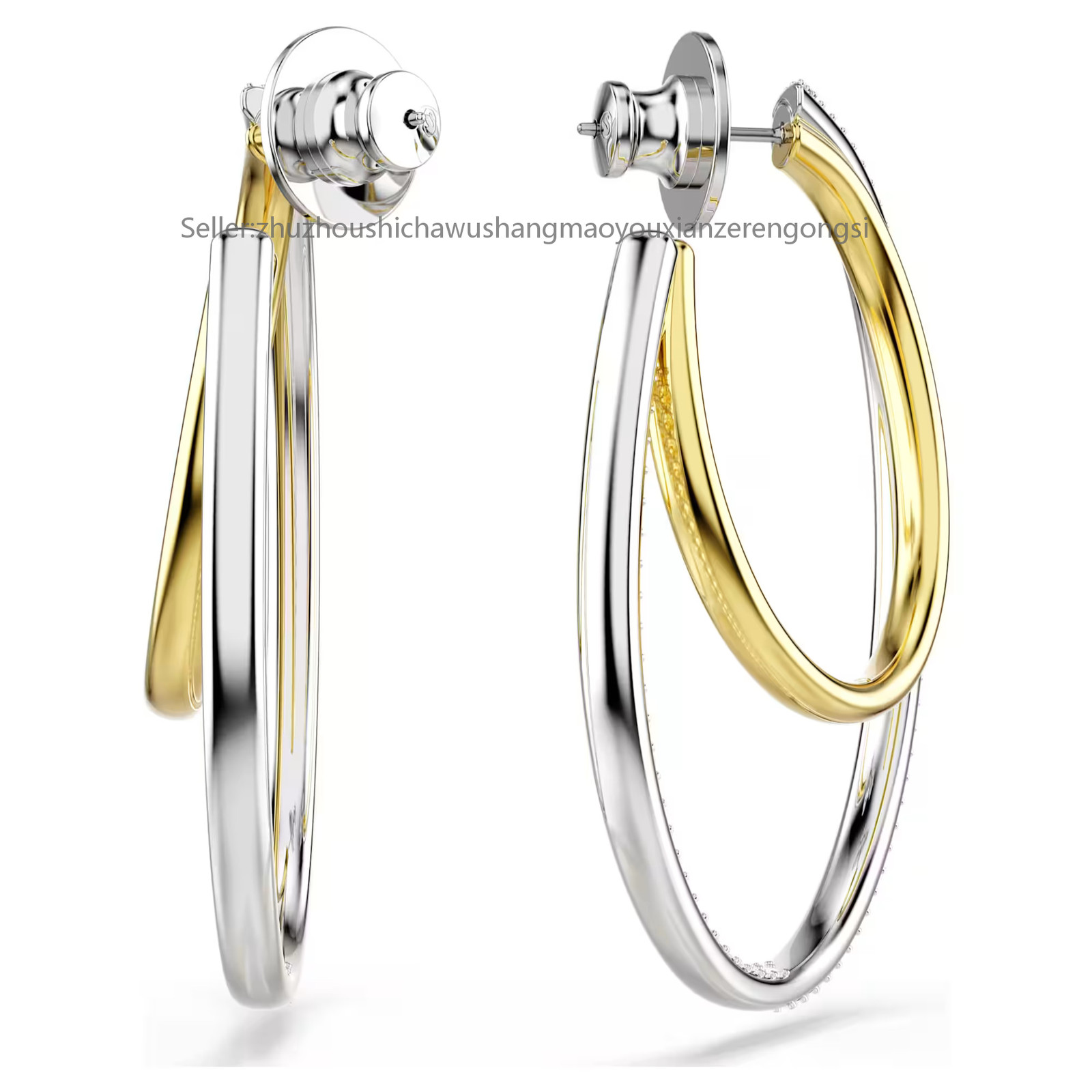 Hyperbola White Mixed Metal Finish Hoop Earrings Round Cut Medium New