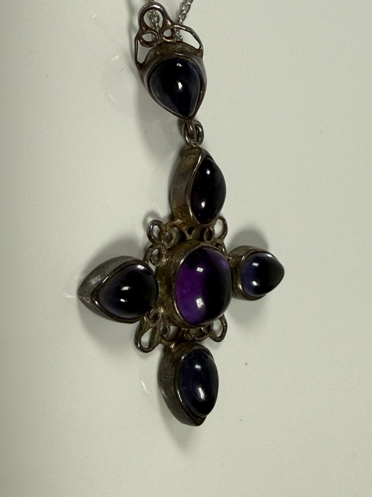 Amethyst Sterling Silver Cross Pendant 925 Crucifix Religious 18″ Necklace