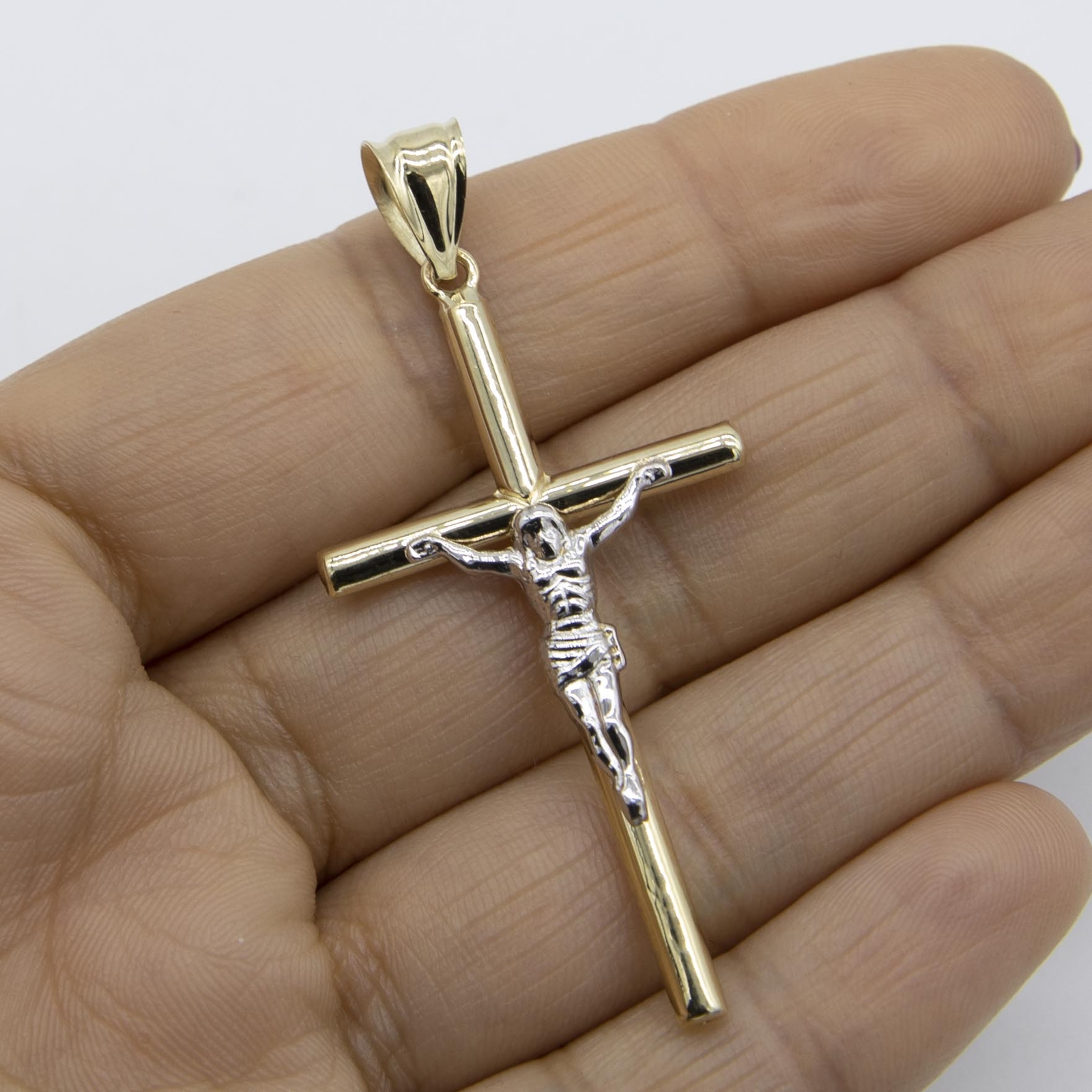 2 1/4″ Jesus Crucifix Cross Pendant Real 14K Yellow White Gold