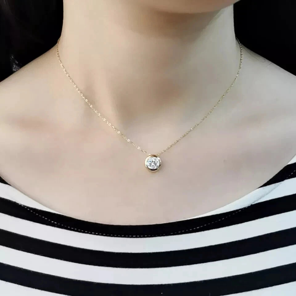 2Ct Real Moissanite Bezel Set Solitaire Pendant 18″Chain 14K Yellow Gold Plated