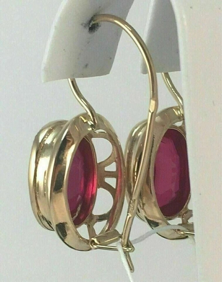 3Ct Oval Cut Lab Created Red Ruby Drop Dangle Earrings 14K Yellow Gold Plated