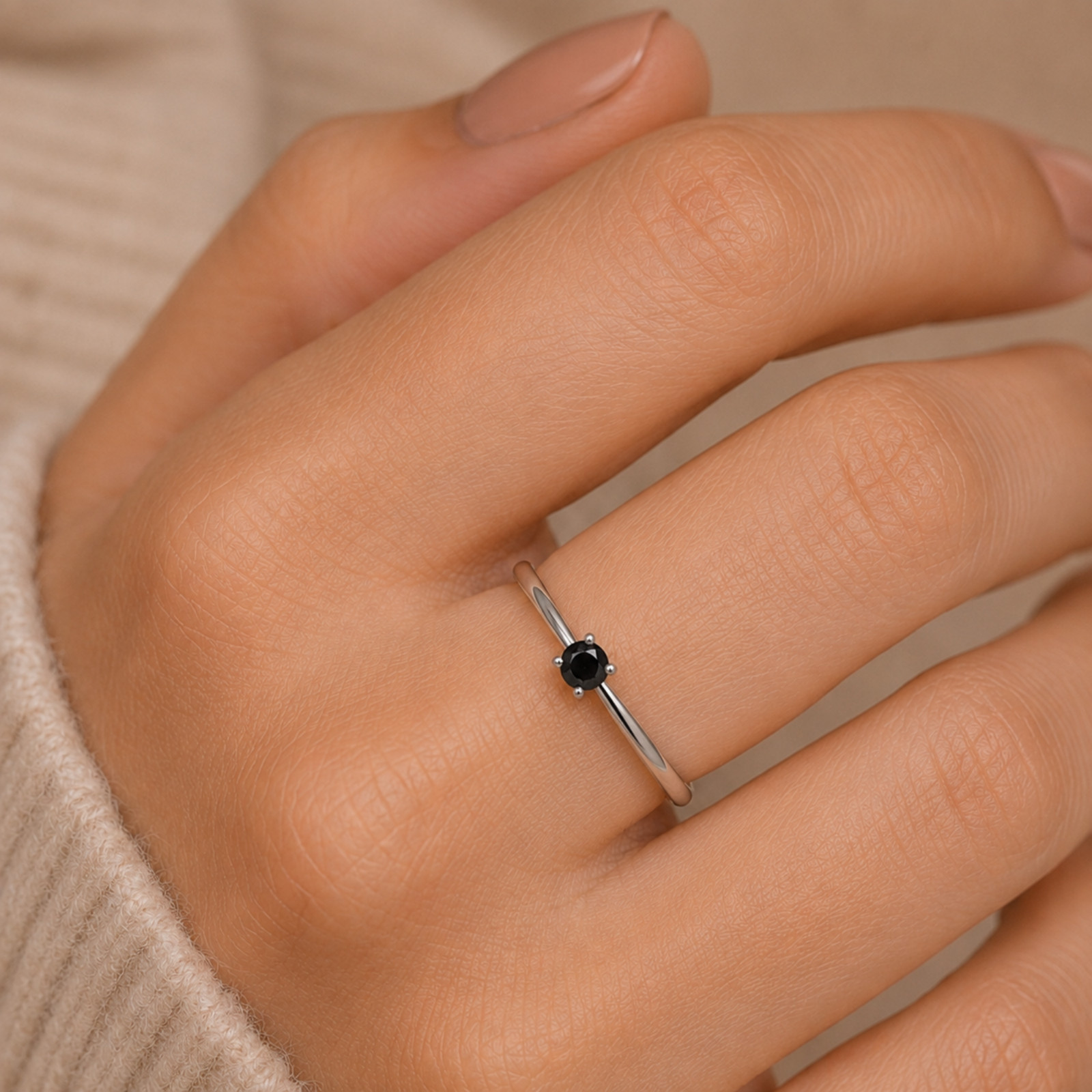 925 Sterling Silver Black Onyx Solitaire Ring Dainty Minimalist Promise Ring