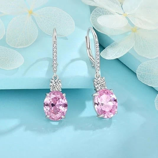 2Ct Oval Cut Lab Created Sapphire Drop-Dangle Earrings 14K White Gold Plated