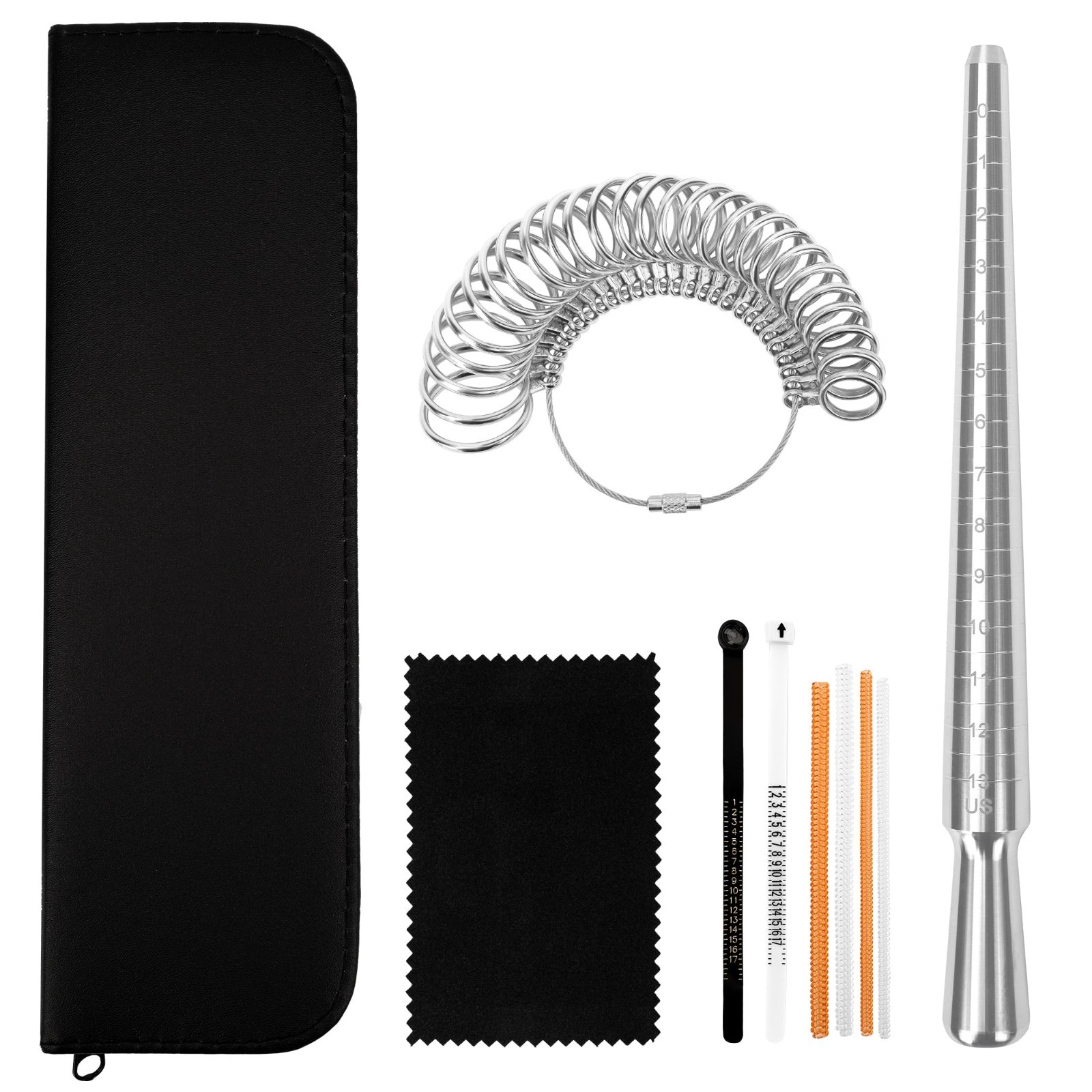 10 Pcs Ring Sizer Set – Gauge, Mandrel, Adjuster, Polishing Cloth & Size Tape