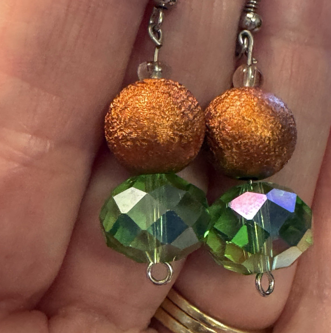 Vintage Copper Green Dangle Earrings Boho Chic Faceted Garden Fairy Kitschy