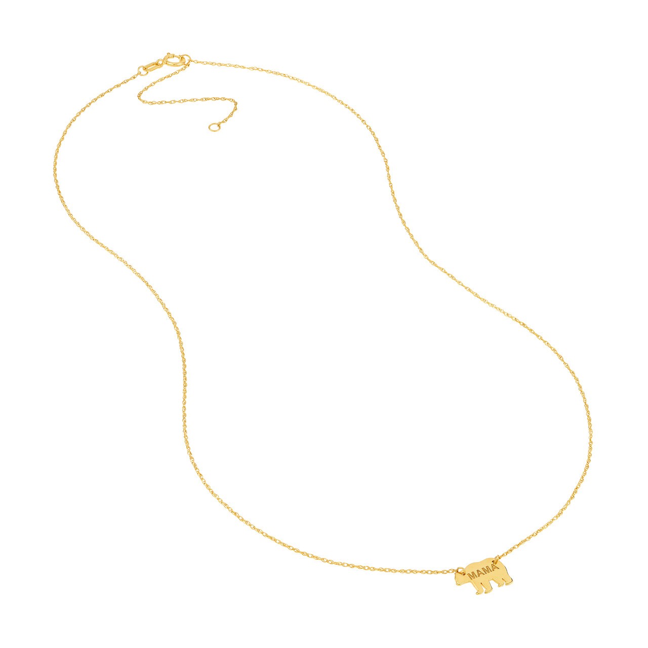 0.75mm Adjustable Mama Bear Necklace Real 14K Yellow Gold