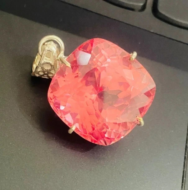 20 Ct Natural Padparadscha Sapphire Cushion Cut 925 Silver Pendant Gemstone
