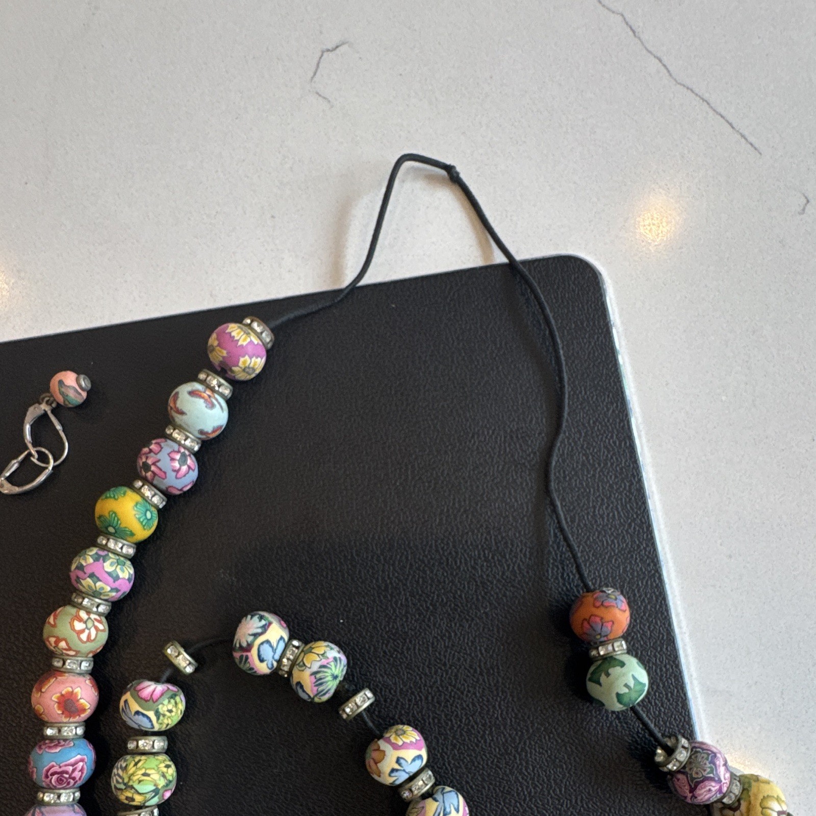 Handmade clay beaded necklace, bracelet and 2 sets of earrings set