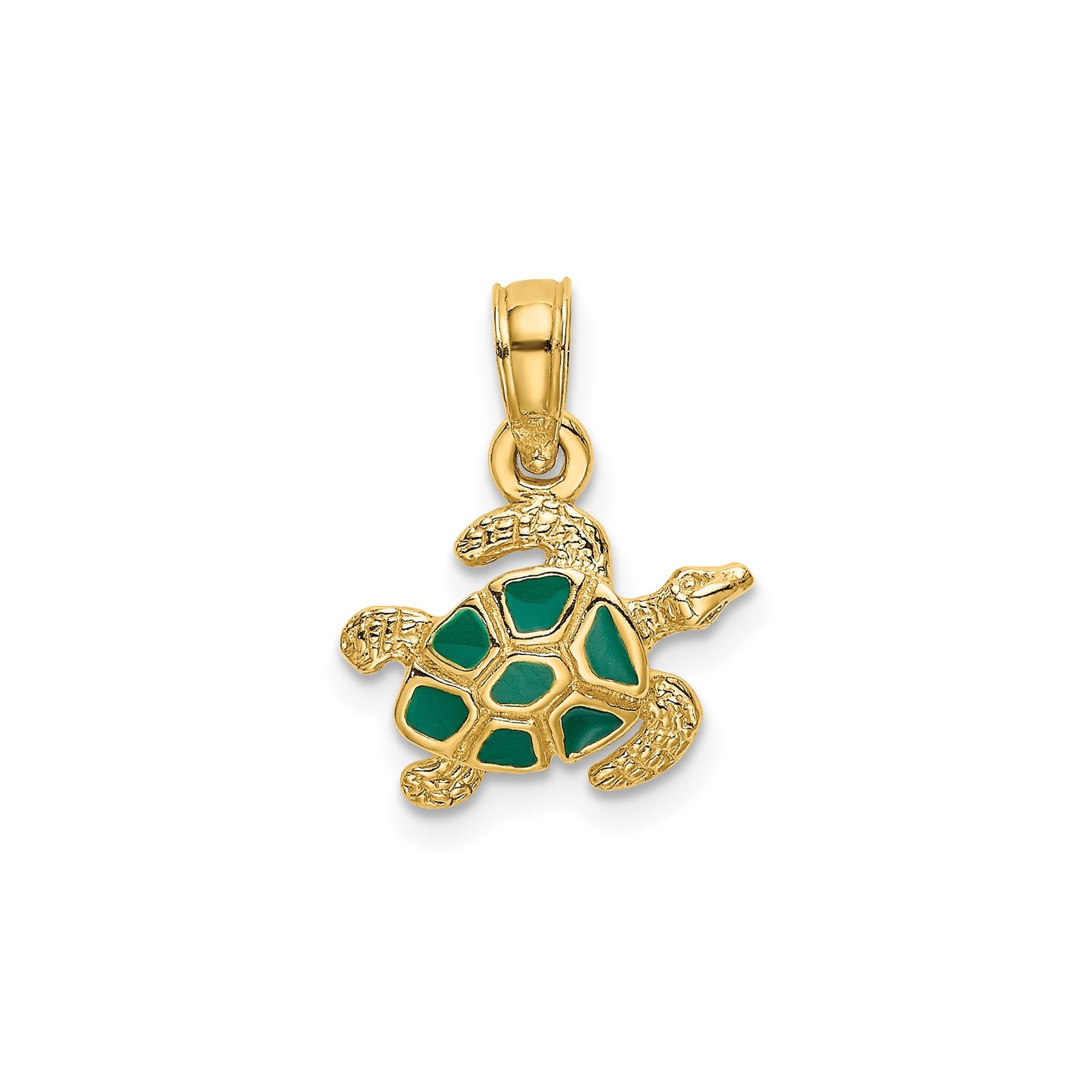 10k Yellow Gold Sea Turtle Pendant Green Enamel Charm Ocean Animal Jewelry