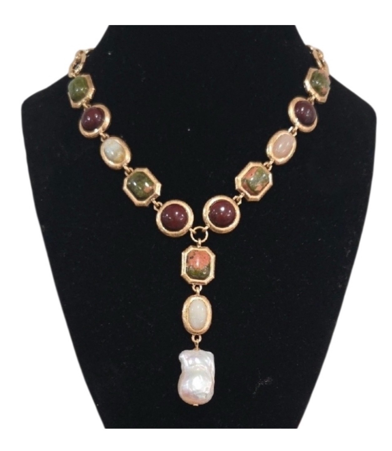 Camila Coelho multi-color Semi precious Stones w Freshwater Pearl charm necklace
