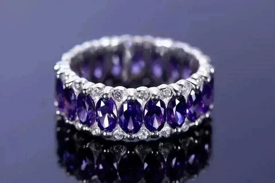 2.90Ct Oval Cut Natural Tanzanite Diamond Wedding Ring 14K Real White Gold 6 7 8